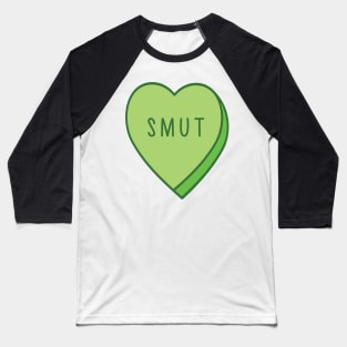 Bookish Smut Candy Heart Tropes Book Lover Green Baseball T-Shirt